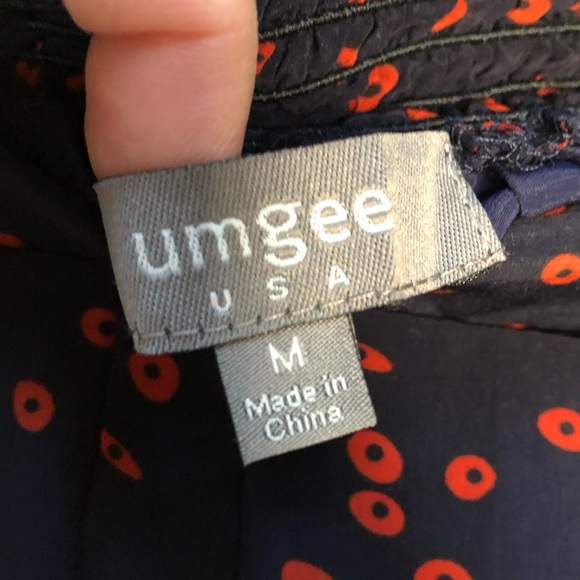 Umgee Polka Dot Print Silky Asymmetrical High Low Mini Skirt Navy Blue Red - Picture 8 of 12